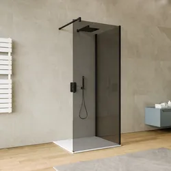 Box doccia walk-in 80x90 cm angolare con vetro fumè e profilo nero 200h - Keep