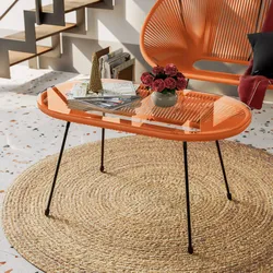 Tavolino da interno 90x50 cm in metallo nero e corda arancione - Kalimba