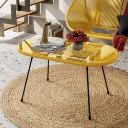 Tavolino da interno 90x50 cm in metallo nero e corda giallo - Kalimba
