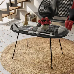Tavolino da interno 90x50 cm in metallo nero e corda nera - Kalimba
