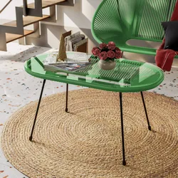 Tavolino da interno 90x50 cm in metallo nero e corda verde - Kalimba