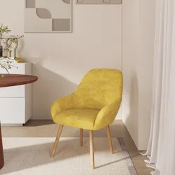 Poltrona in ciniglia giallo ocra con gambe in legno - Briette
