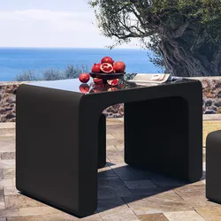 Tavolo da giardino 116x67,5 cm in polietilene grafite con top in plexiglass - Marinha