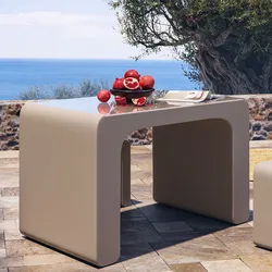 Tavolo da giardino 116x67,5 cm in polietilene tortora con top in plexiglass - Marinha