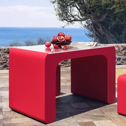 Tavolo da giardino 116x67,5 cm in polietilene rosso fragola con top in plexiglass - Marinha