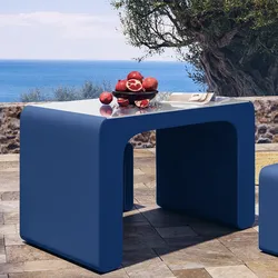 Tavolo da giardino 116x67,5 cm in polietilene blu con top in plexiglass - Marinha
