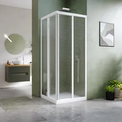 Box doccia 100x100 cm angolare doppio scorrevole in pvc stampato bianco 190h - Acril