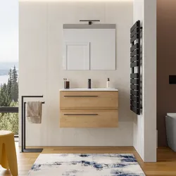 Mobile bagno sospeso 80 cm rovere heritage con lavabo integrato e specchio - Miller