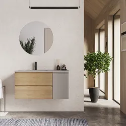 Mobile bagno sospeso 100 cm con cassetti e ante rovere heritage e tortora con specchio - Jordan Plus