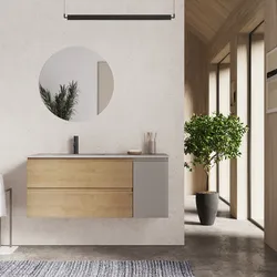 Mobile bagno sospeso 120 cm con cassetti e ante rovere heritage e tortora con specchio - Jordan Plus