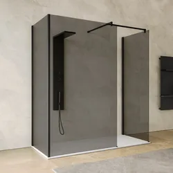 Box doccia walk-in tre lati 70x120x70 con vetro anticalcare fumè e profilo nero opaco 200h - Keep