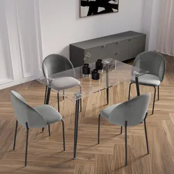 Set 4 sedie in velluto grigio e gambe nere - Vesta