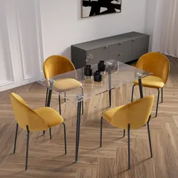 Set 4 sedie in velluto giallo ocra con gambe in metallo nero - Vesta