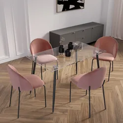 Set 4 sedie in velluto rosa antico con gambe in metallo nero - Vesta