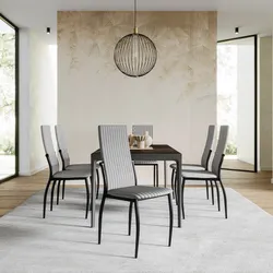 Set 6 sedie in tessuto grigio chiaro con gambe in metallo nero - Berget