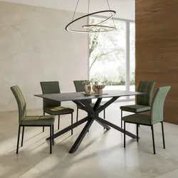 Tavolo da pranzo 180x90 cm con top in ceramica nero opaco con gambe in metallo nero - Vitus