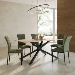 Tavolo da pranzo 180x90 cm con top in ceramica effetto travertino con gambe in metallo nero - Vitus