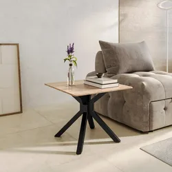 Tavolino 60x60 cm con top in ceramica effetto travertino con gambe in metallo nero - Vitus