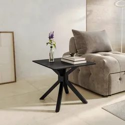 Tavolino 60x60 cm con top in ceramica nero opaco con gambe in metallo nero - Vitus