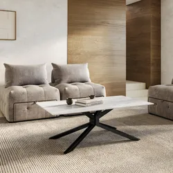 Tavolino 130x70 cm con top in ceramica bianco effetto marmo con gambe in metallo nero - Vitus