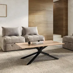 Tavolino 130x70 cm con top in ceramica effetto travertino con gambe in metallo nero - Vitus