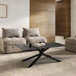Tavolino 130x70 cm con top in ceramica nero opaco con gambe in metallo nero - Vitus
