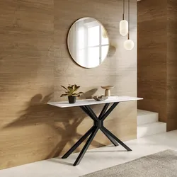 Consolle 140x40 cm con top in ceramica bianco effetto marmo con gambe in metallo nero - Vitus