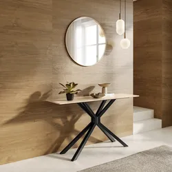 Consolle 140x40 cm con top in ceramica effetto travertino con gambe in metallo nero - Vitus