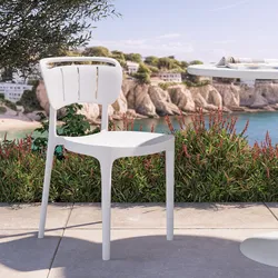 Sedia da giardino impilabile in polipropilene bianco con schienale intagliato - Clyde