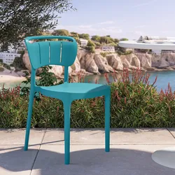 Sedia da giardino impilabile in polipropilene blu maldive con schienale intagliato - Clyde