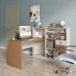 Scrivania reversibile 150x140 cm con libreria rovere coffee e tortora - Damy
