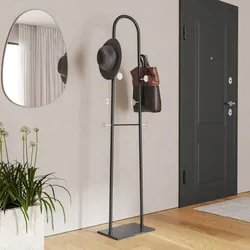 Appendiabiti in metallo nero con base in marmo e 8 ganci in legno bianco - Lixco