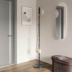 Appendiabiti in metallo grigio con base in marmo e 8 ganci in legno naturale - Risbe
