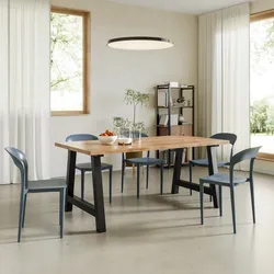 Tavolo da pranzo 180x90 cm effetto rovere chiaro e gambe in metallo nero - Gruk