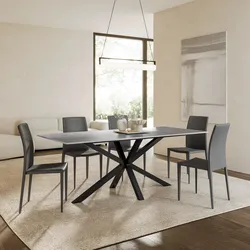 Tavolo da pranzo 200x90 cm top in pietra sinterizzata grigio opaco e gambe in metallo nero - Cifran