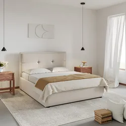 Letto matrimoniale 160x190 cm imbottito e rivestito in tessuto crema con contenitore - Basha