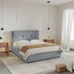 Letto matrimoniale 160x190 cm imbottito e rivestito in tessuto grigio con contenitore - Basha