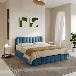 Letto matrimoniale 160x190 cm in velluto blu petrolio con contenitore - Farer
