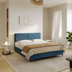 Letto matrimoniale 160x190 cm in velluto blu petrolio con gambe in metallo nero e oro - Garvar