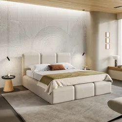 Letto matrimoniale 160x190 cm imbottito e rivestito in shiny bouclé crema con contenitore - Wazi