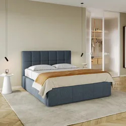 Letto matrimoniale 160x190 cm in tessuto blu polvere con testata trapuntata e contenitore - Ziusmi