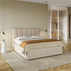 Letto matrimoniale 160x190 cm in tessuto crema con testata trapuntata e contenitore - Ziusmi