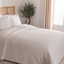 Copriletto 240x260 cm in tessuto trapuntato bianco con 2 federe - Zaryel