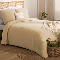 Set copripiumino 260x240 cm in cotone beige con 2  federe 65x65 cm - Origins