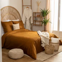 Set copripiumino 240x220 cm e 2 federe 63x63 cm in cotone percalle ocra - Lidia