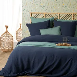 Set copripiumino 260x240 cm in cotone blu con 2  federe 65x65 cm - Origins