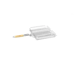 Griglia rettangolare 63x35 cm per barbecue in acciaio zincato e manico in legno