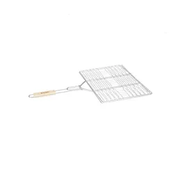 Griglia rettangolare doppia 40x30 cm per barbecue in acciaio zincato e manico in legno