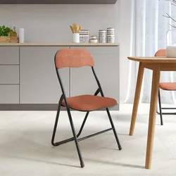 Sedia pieghevole ruggine con cuscino in bouclé imbottito e struttura in metallo - Fold