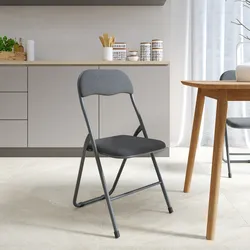 Sedia pieghevole antracite con cuscino in tessuto imbottito e struttura in metallo - Fold